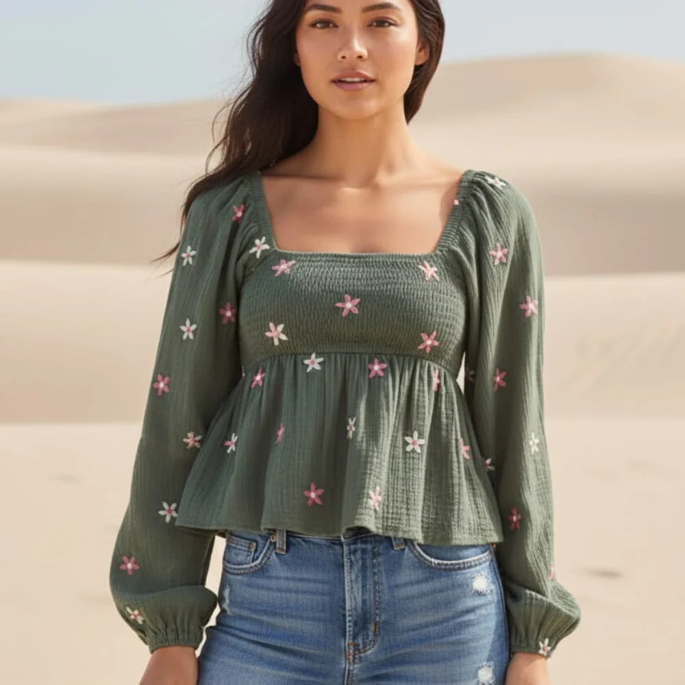 Boho Floral Print Peplum Top
