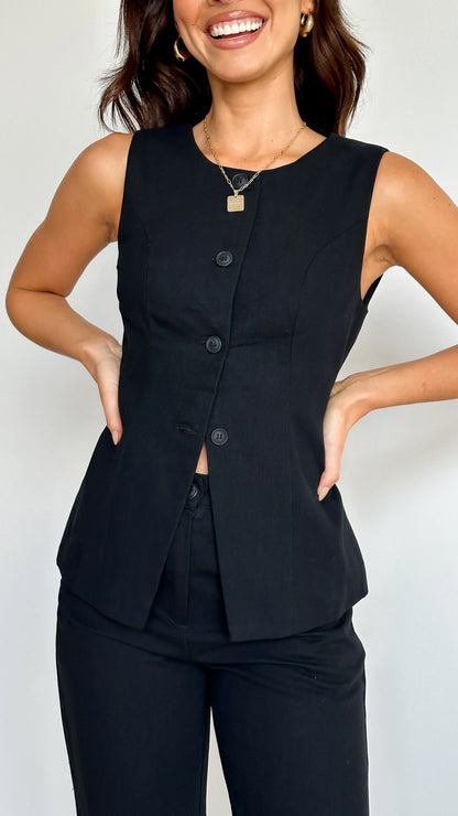 Louella Button Up Vest Black