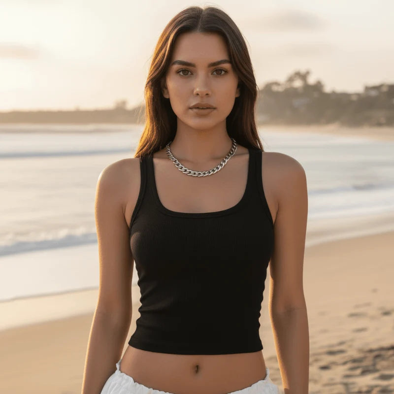 Square Neck Ribbed Crop Tank