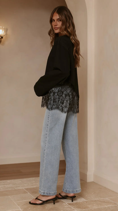 Javi Long Sleeve Lace Top Black
