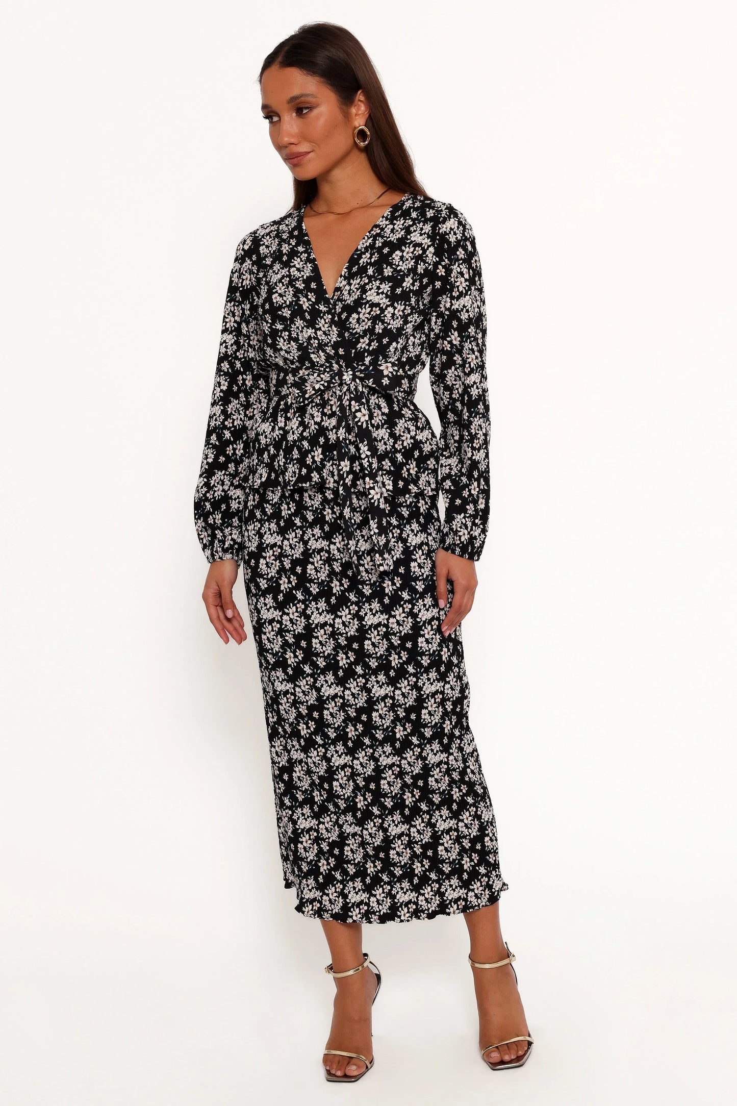 Minelli Pleat Top Black White Floral