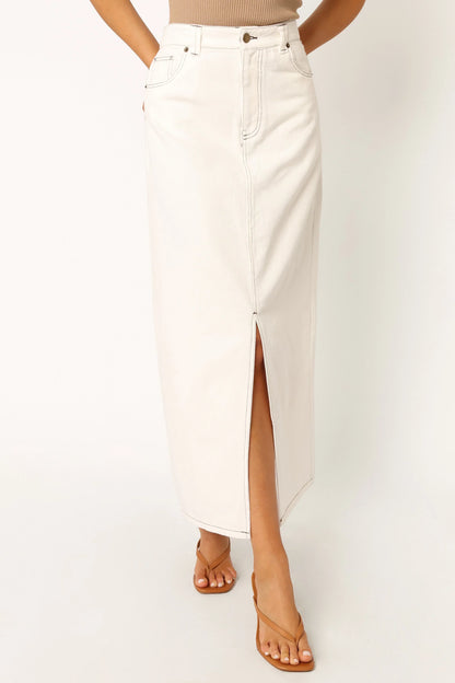 Rana Denim Midi Skirt White