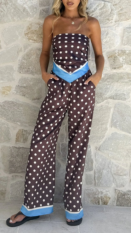 Harley Scarf Top and Pants Set Brown Polka