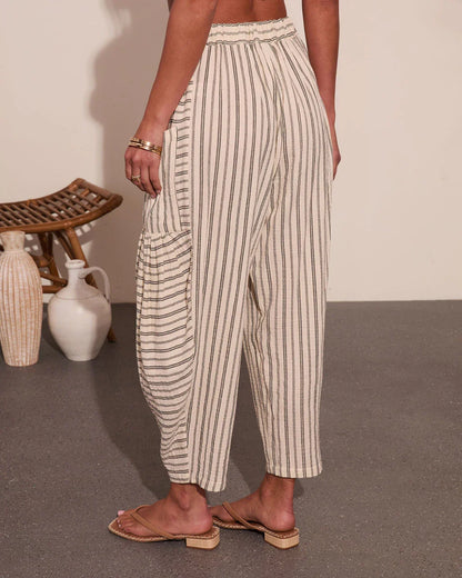 Yacht Day Striped Drawstring Cotton Wide Leg Pants