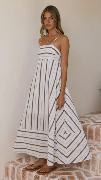 Marcel Maxi Dress Choc Blue Stripe