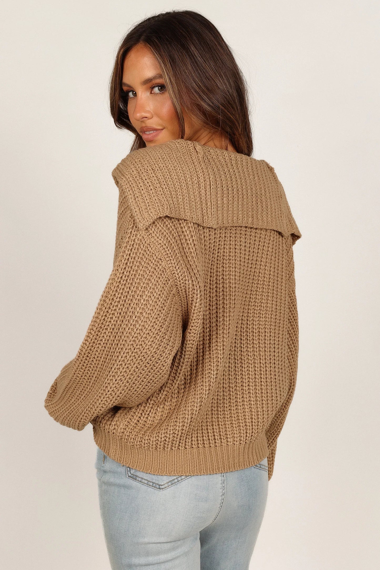 Amelia Oversize Collar Button Cardigan Camel