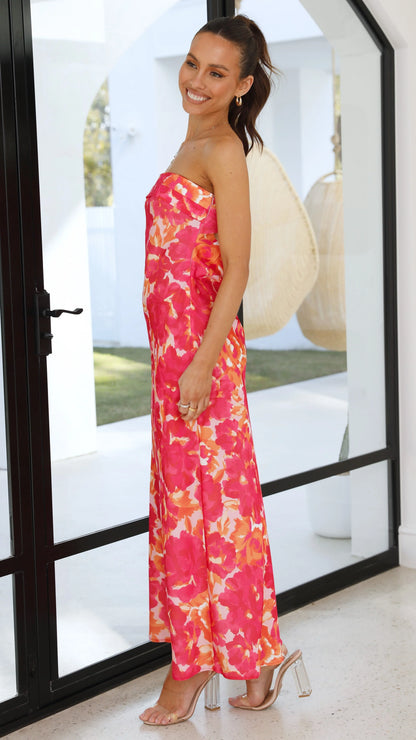 Miya Maxi Dress Pink Red Floral