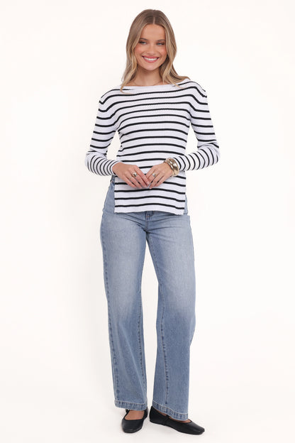 Alvina Knit Top White Black Stripe