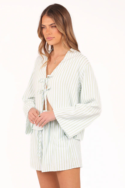 Flynn Short Set Green Blue Stripe