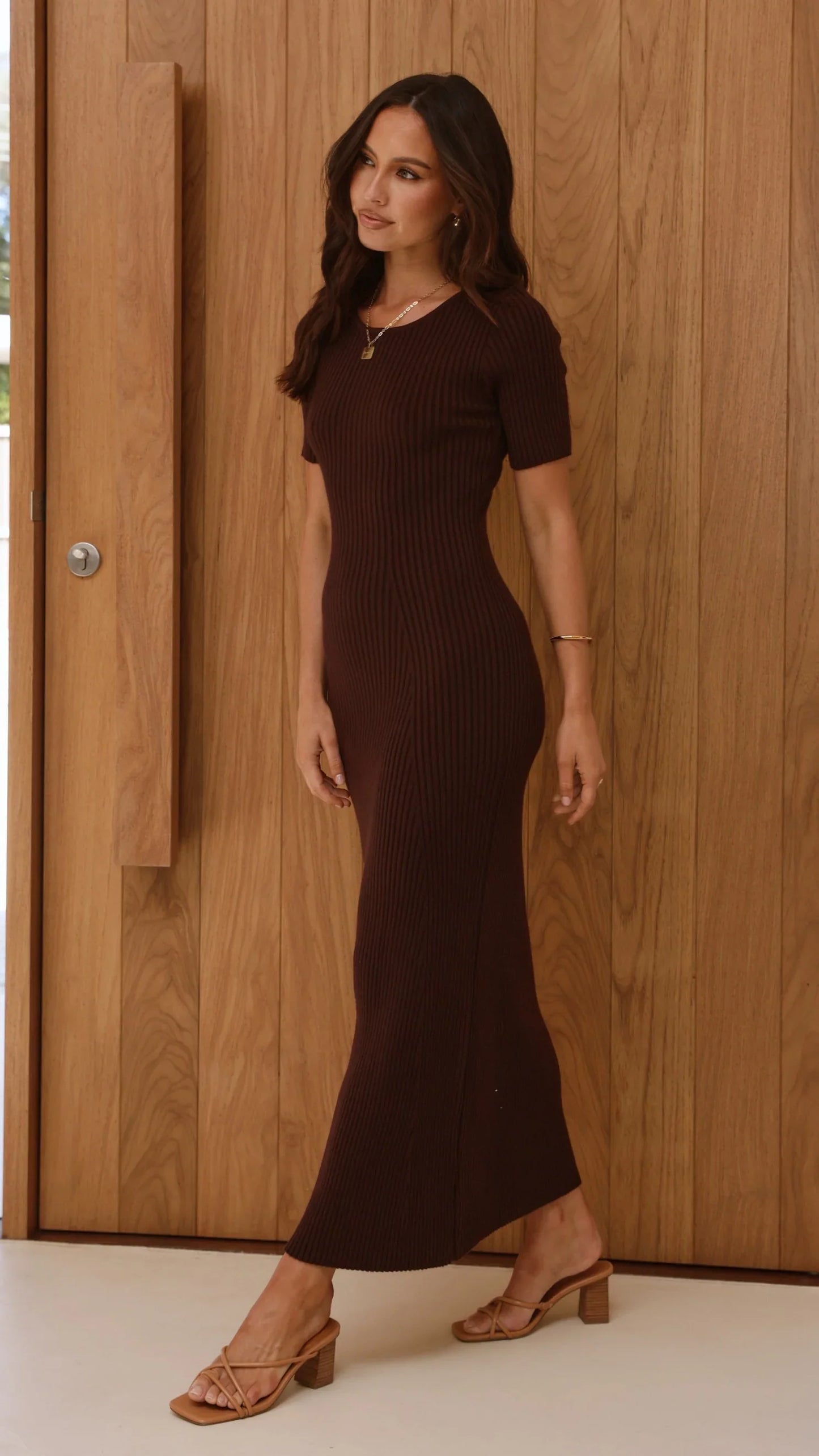 Eden Ribbed Maxi Dress Chocolate
