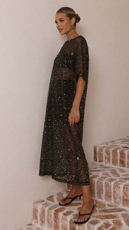 Zinnia Sequins Maxi Dress Black