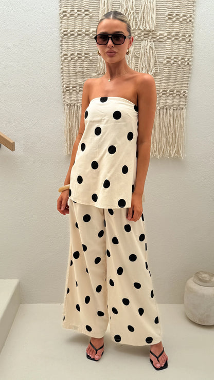 Hazelle Pants Beige Black Polka Dot