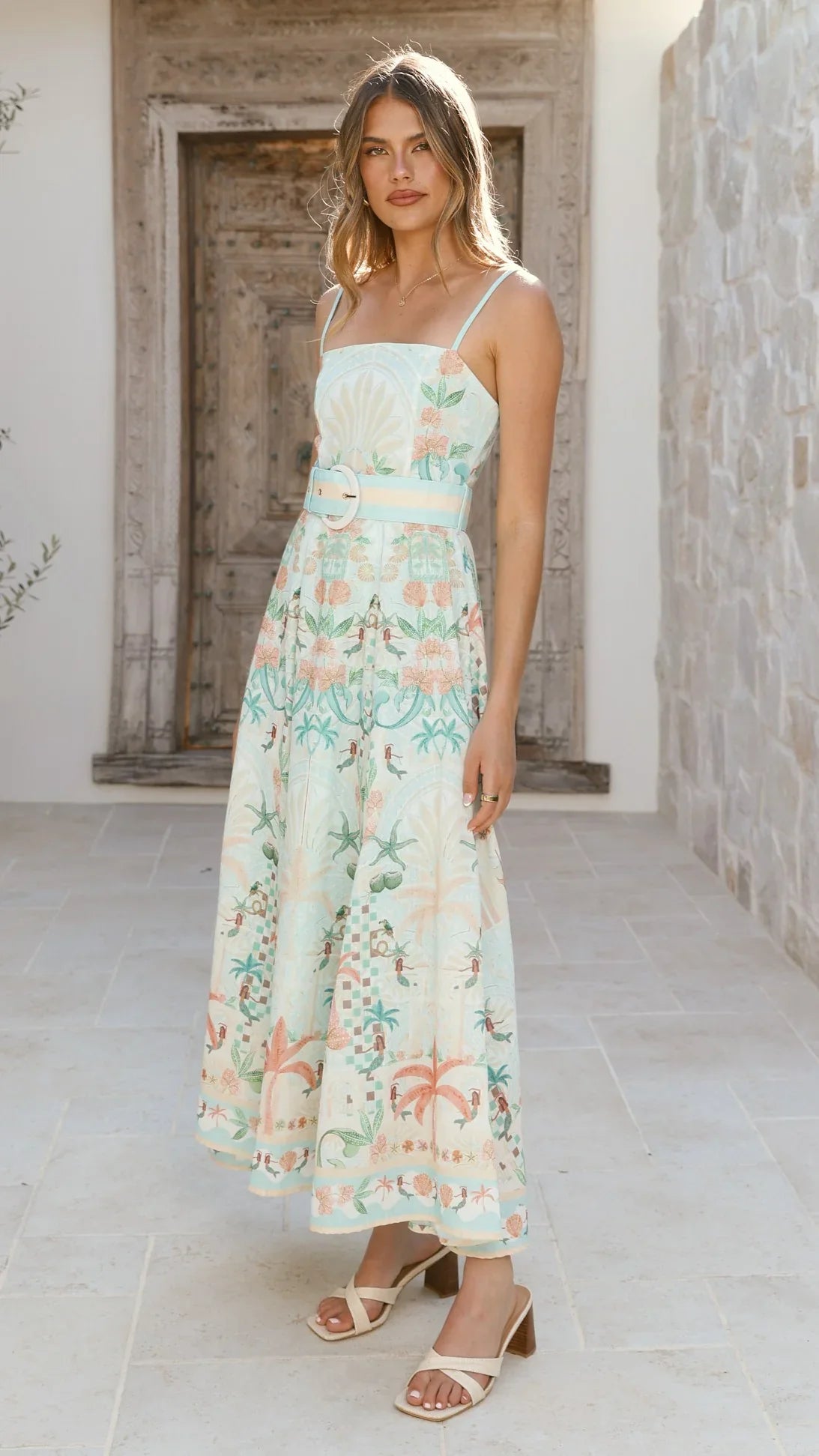 Nellie Midi Dress Aqua Aurora Print