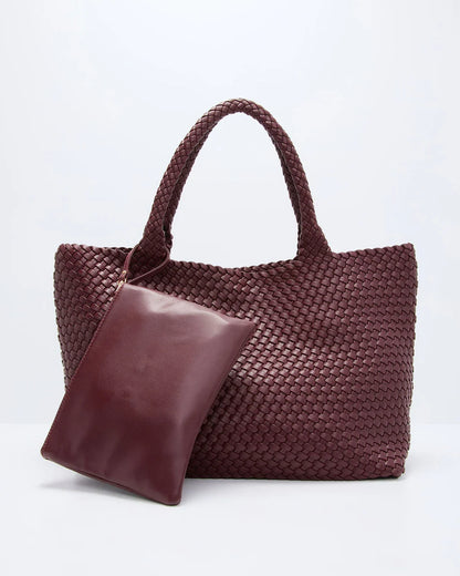 At My Side Woven Leather Tote With Insert