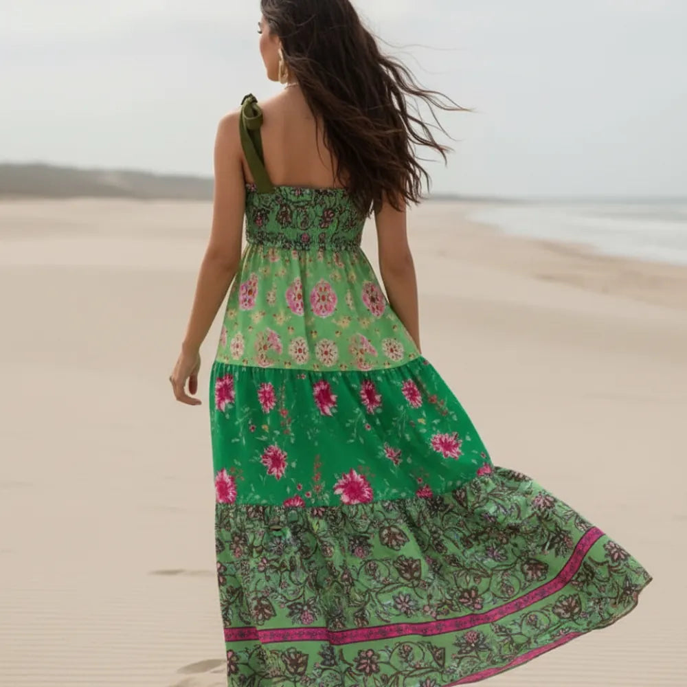 Floral Patchwork Boho Maxi Dress