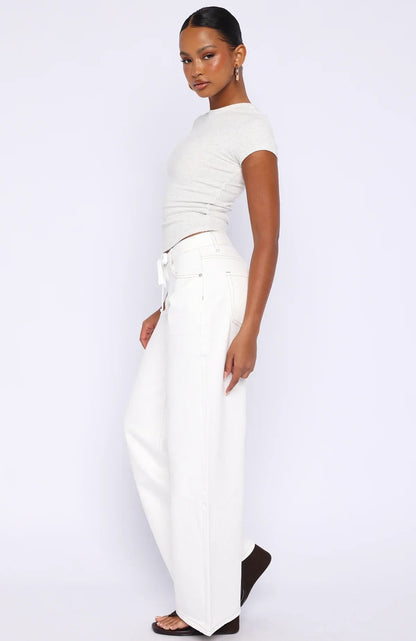 Kendall Mid Rise Wide Leg Jeans Off White