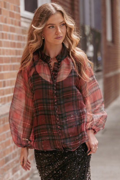 Marni Organza Top Red Plaid