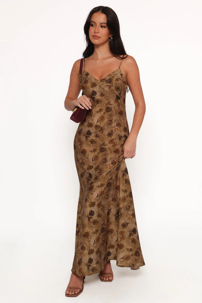Fia Midi Dress Tan Floral