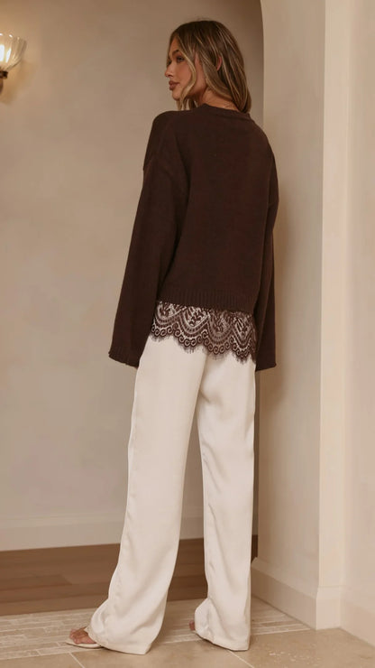 Kylan Lace Trim Sweater Brown