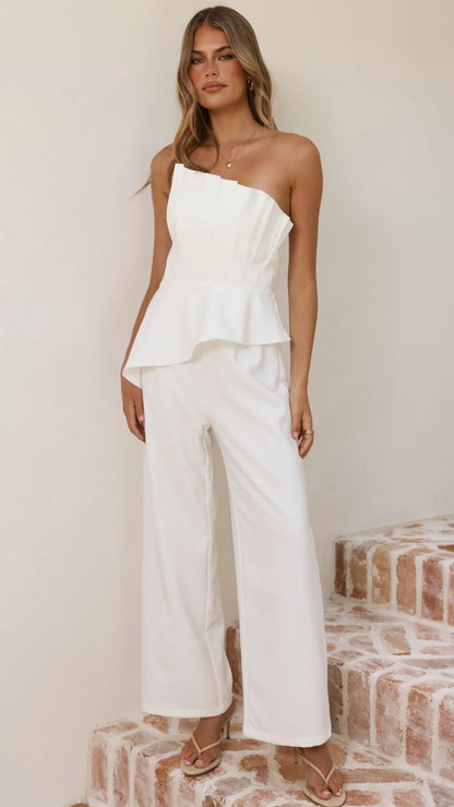 Javana Asymmetrical Top and Pants Set White