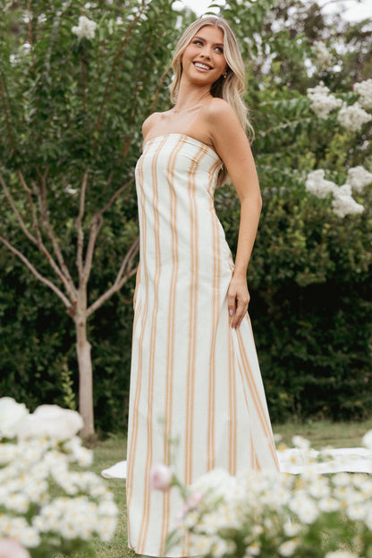 Luisa Midi Dress Brown Stripe