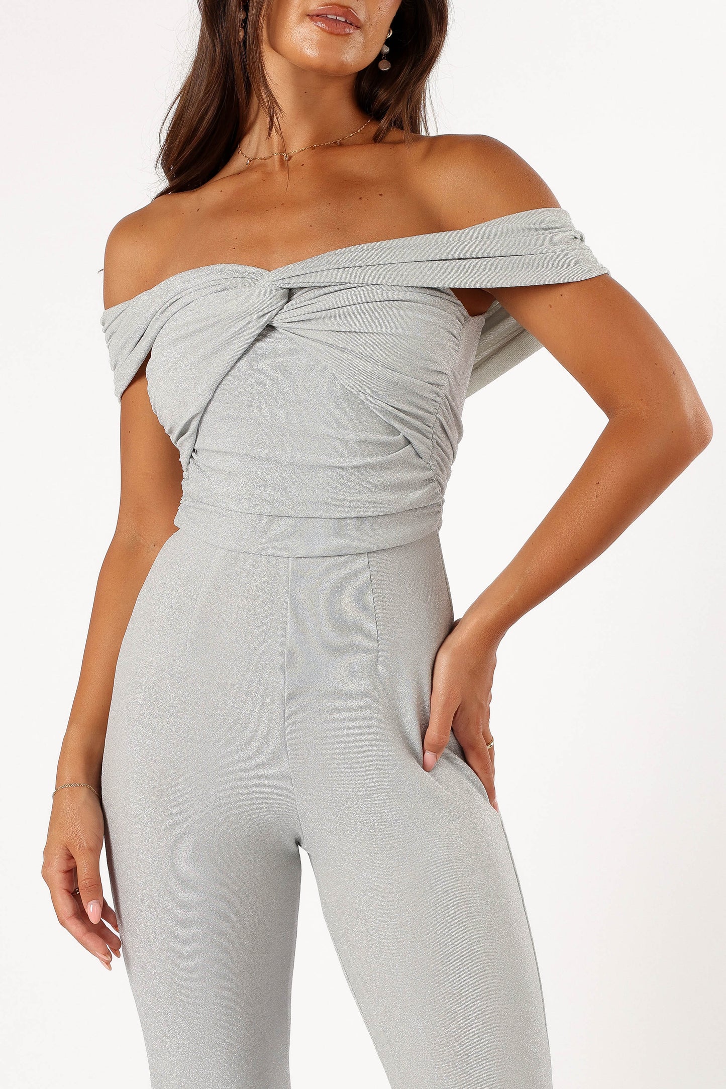 Sharnie Off Shoulder Jumpsuit Silver