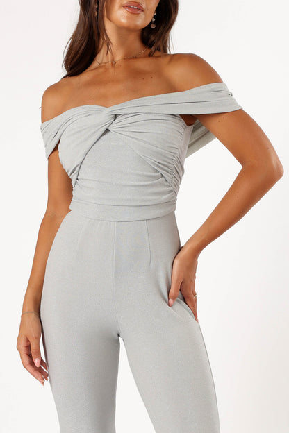 Sharnie Off Shoulder Jumpsuit Silver