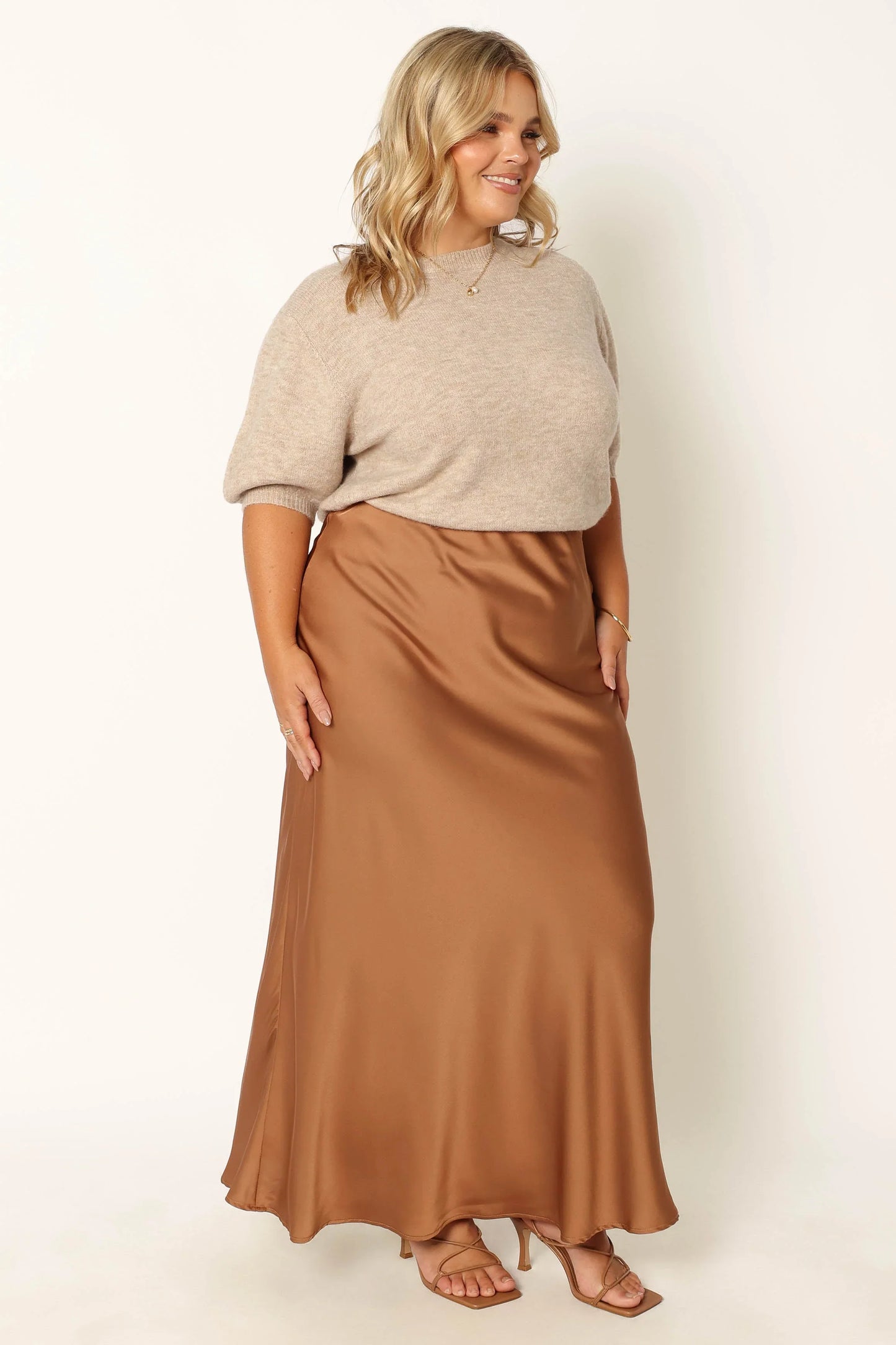 Nellie Satin Midi Skirt Bronze