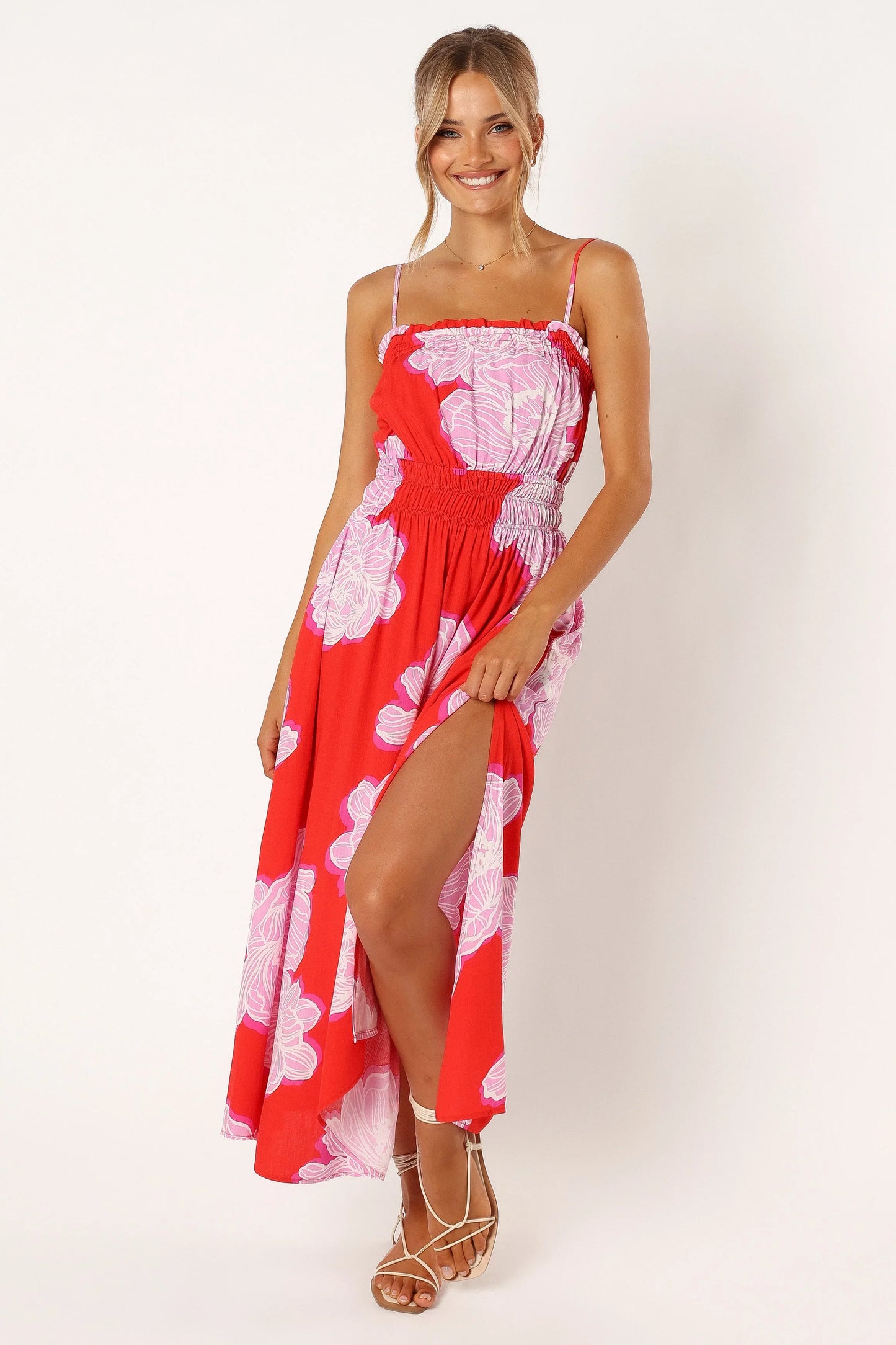Sybel Midi Dress Red Pink Floral