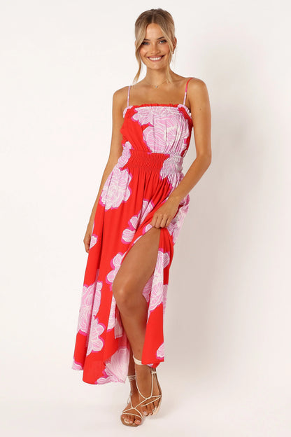 Sybel Midi Dress Red Pink Floral