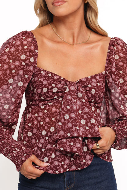 Darrie Long Sleeve Top Burgundy Multi
