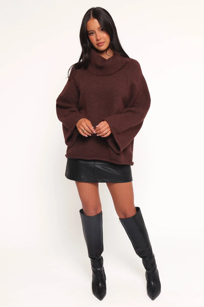 Bindy Cowlneck Knit Sweater Brown