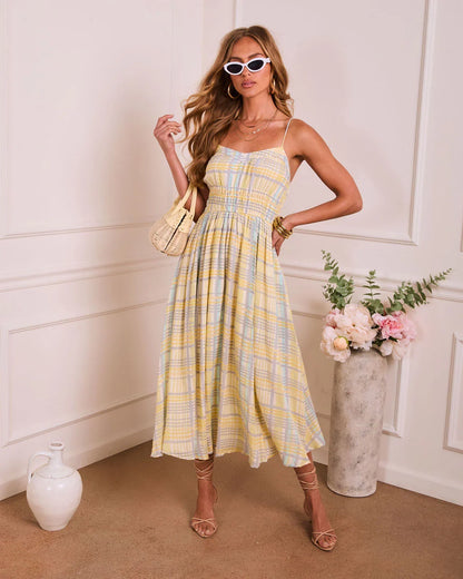 Misty Aura Plaid Midi Dress