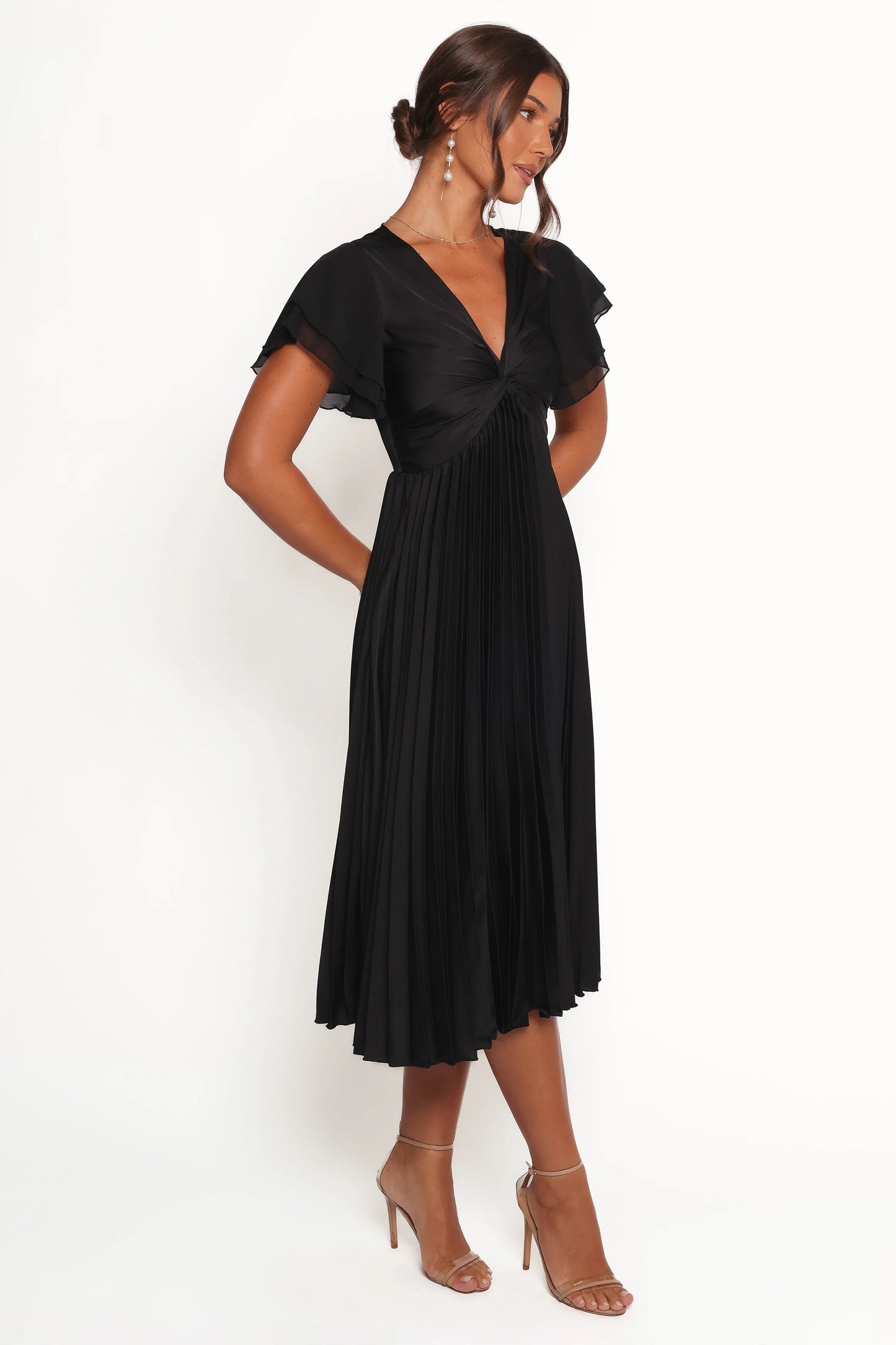 Nova Flutter Sleeve Midi Dress Black