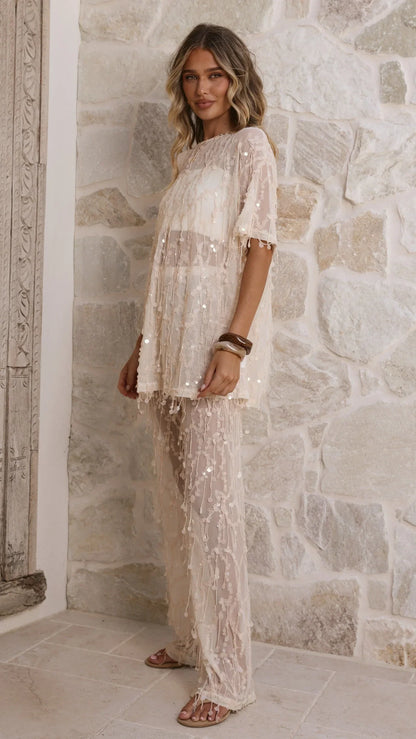 Zabby Sequin Pants Beige