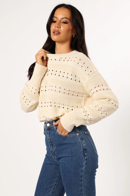Watton Stripe Knit Sweater Cream