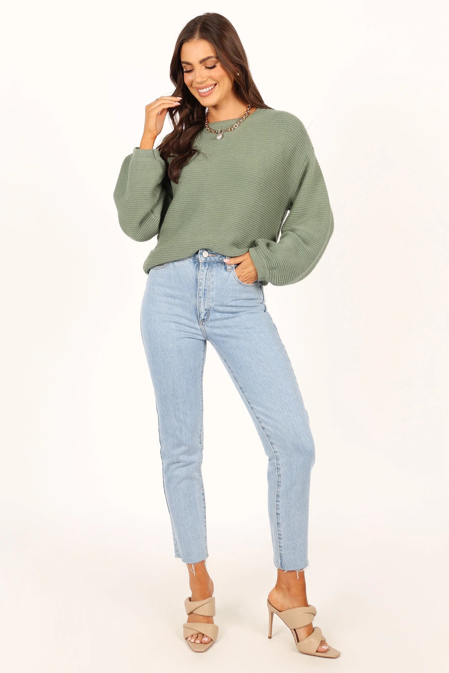 Lakelyn Textured Knit Sweater Khaki