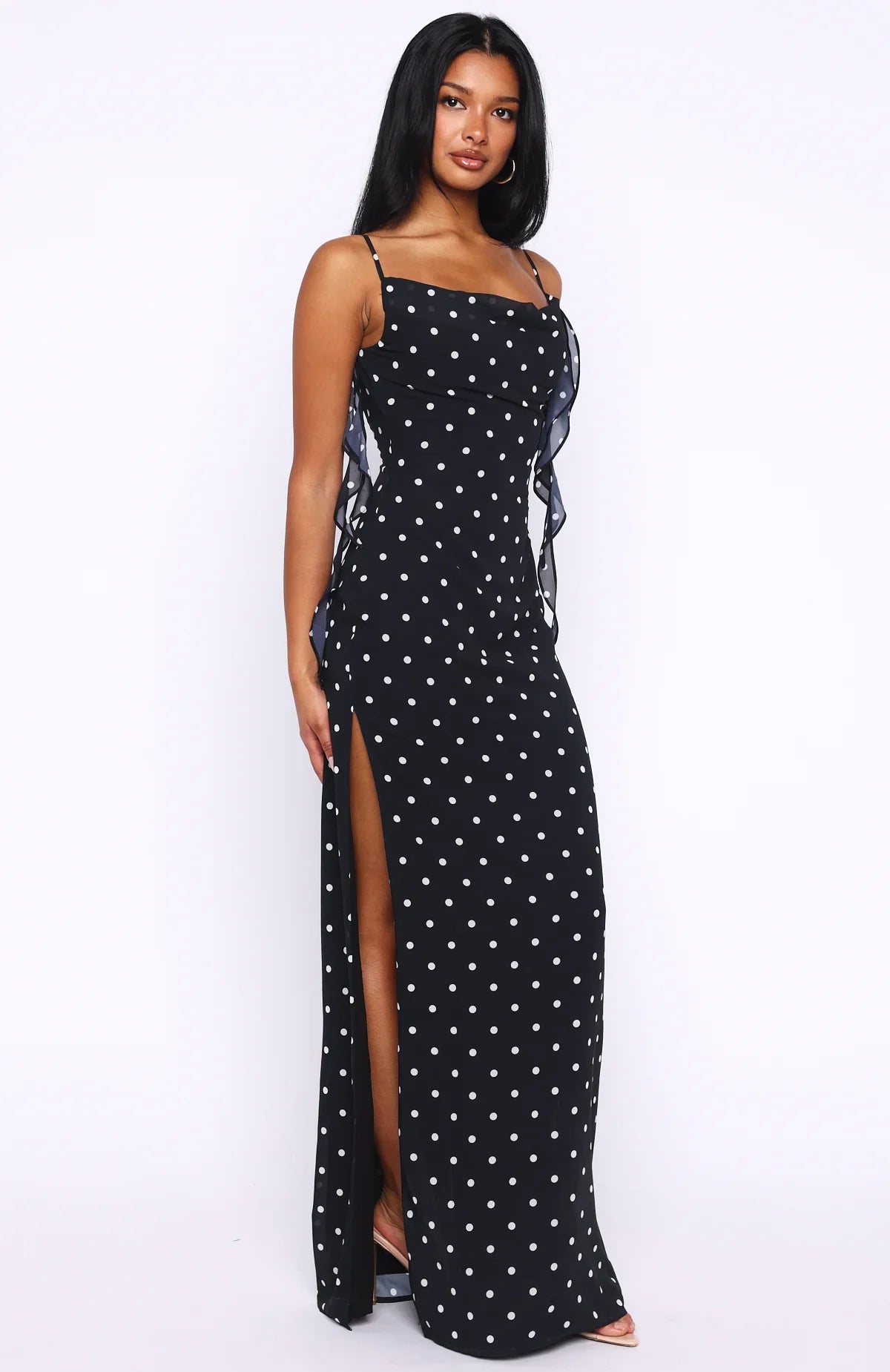 Love Blossoms Maxi Dress Black White Polka Dot