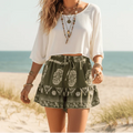 Olive Grove Boho Drawstring Shorts with Pockets