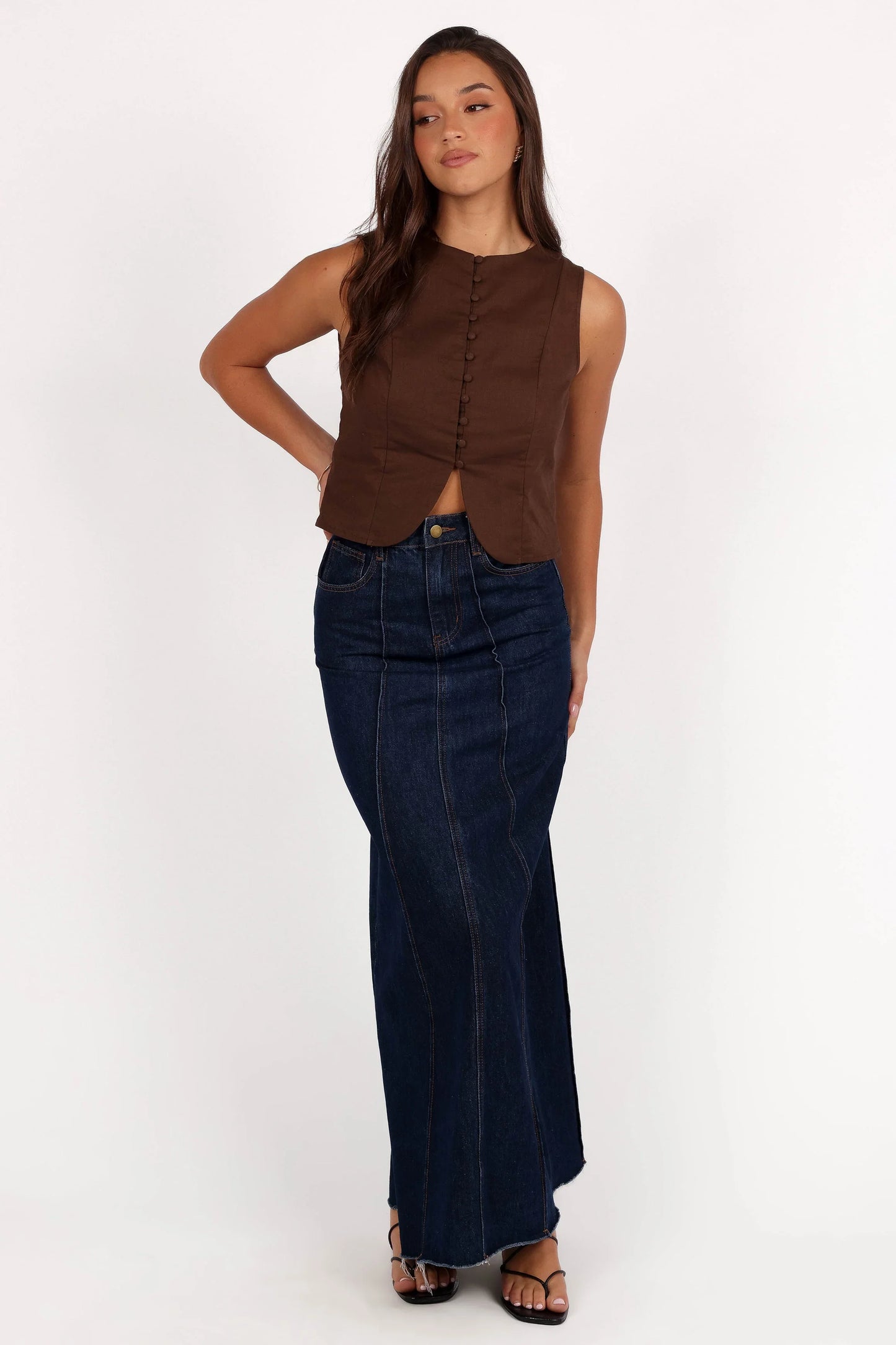 Daniella Linen Vest Chocolate Brown