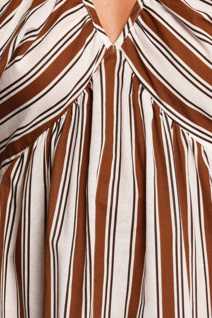 Sullivan Puff Sleeve Maxi Dress Chocolate Stripe