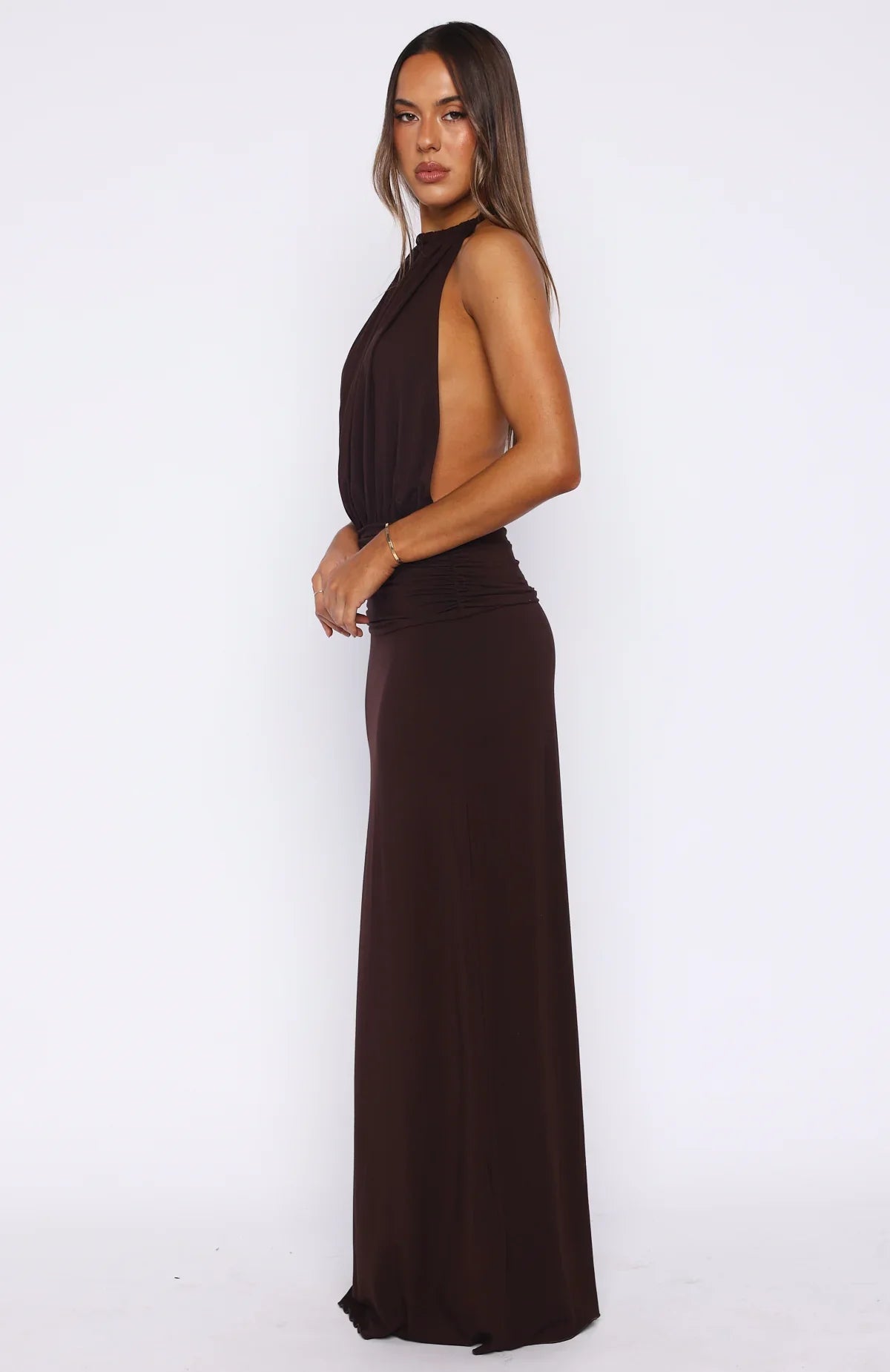Shes Got That Look Halter Neck Maxi Dress Dark Chocolate
