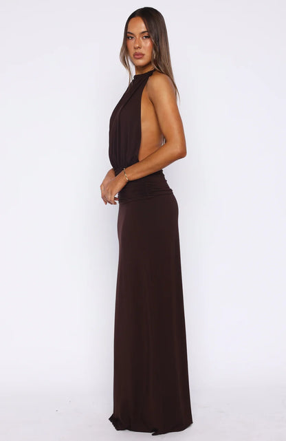 Shes Got That Look Halter Neck Maxi Dress Dark Chocolate