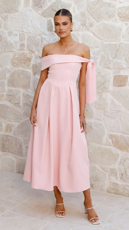 Bentley Off Shoulder Midi Dress Pink