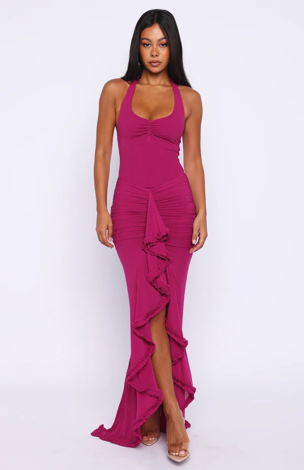 Main Character Energy Mesh Maxi Dress Fuchsia