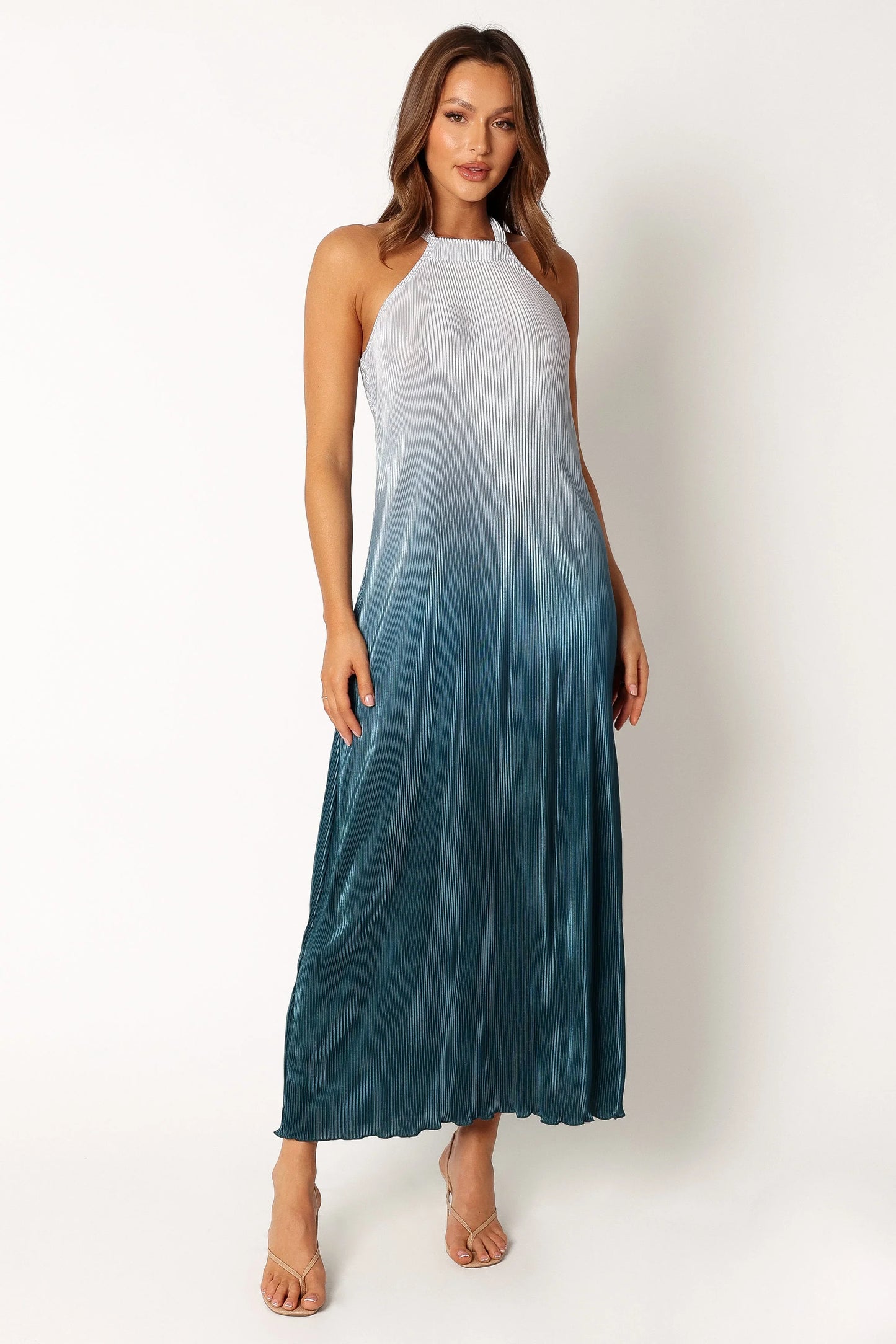 Melody Plisse Halter Maxi Dress Navy Gradient