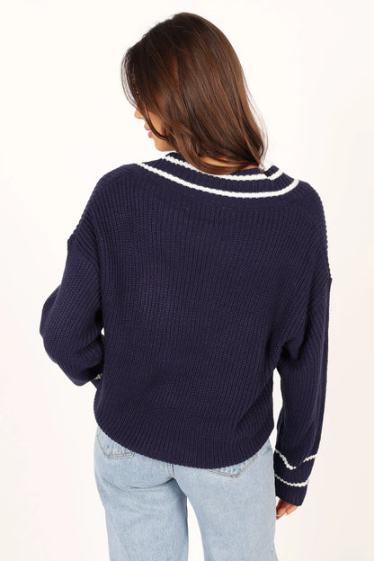 Leanna Vneck Knit Sweater Navy