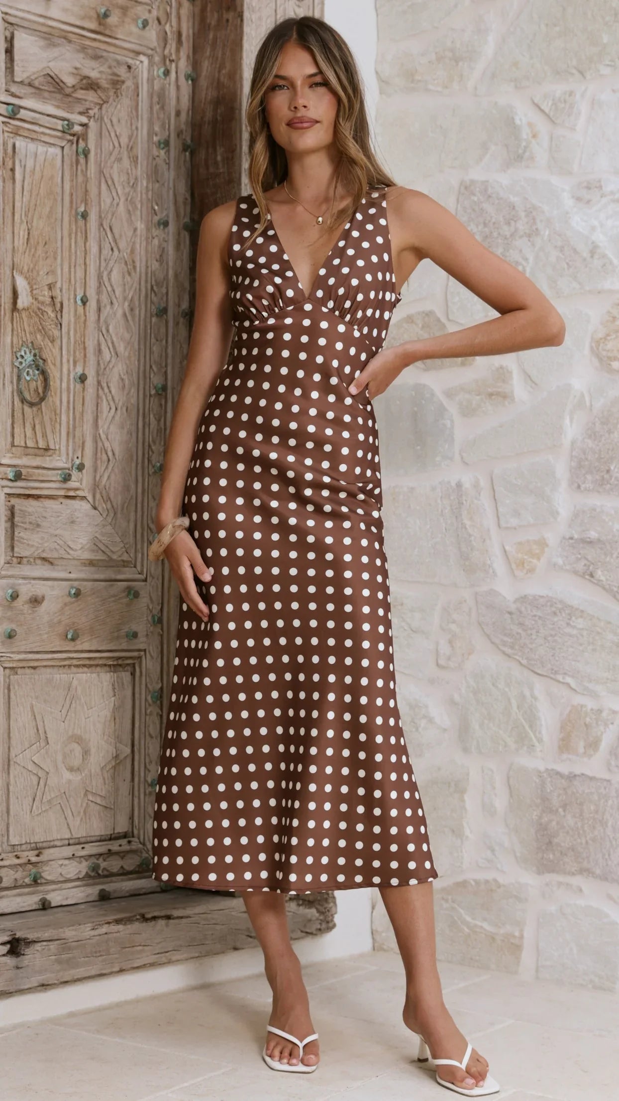 Daphne Maxi Dress Brown Polka