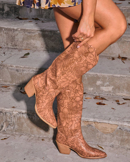 Katinna Embossed Floral Western Boots