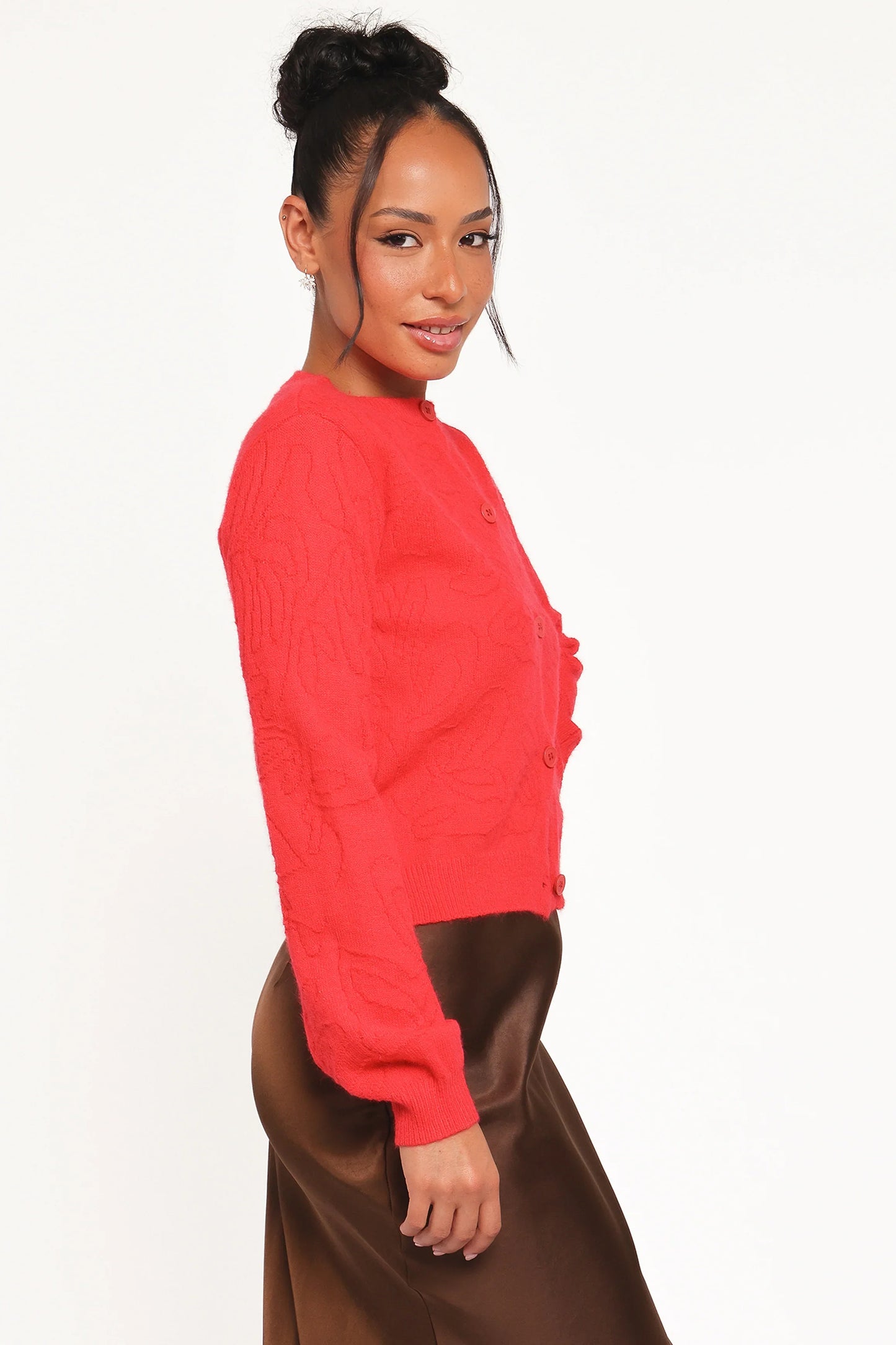 Fauna Tonal Floral Cardigan Red